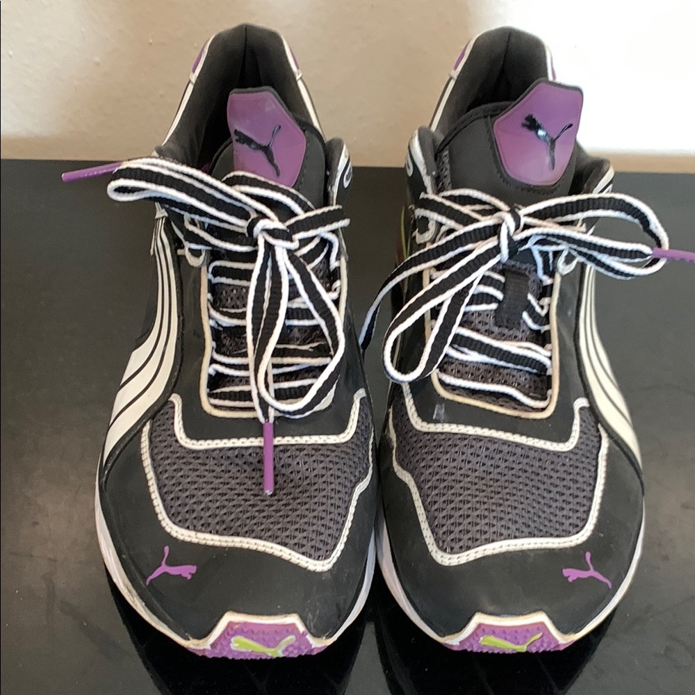 Puma Black and Purple Athletic Shoes with Breathable Mesh
